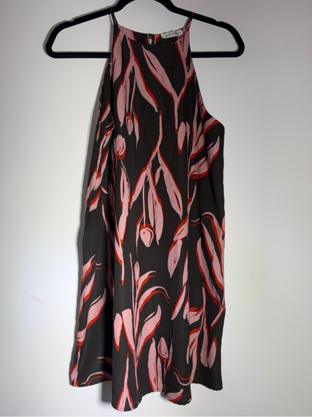 Sleeveless Mini Dress with Pink Floral Motif- Size S